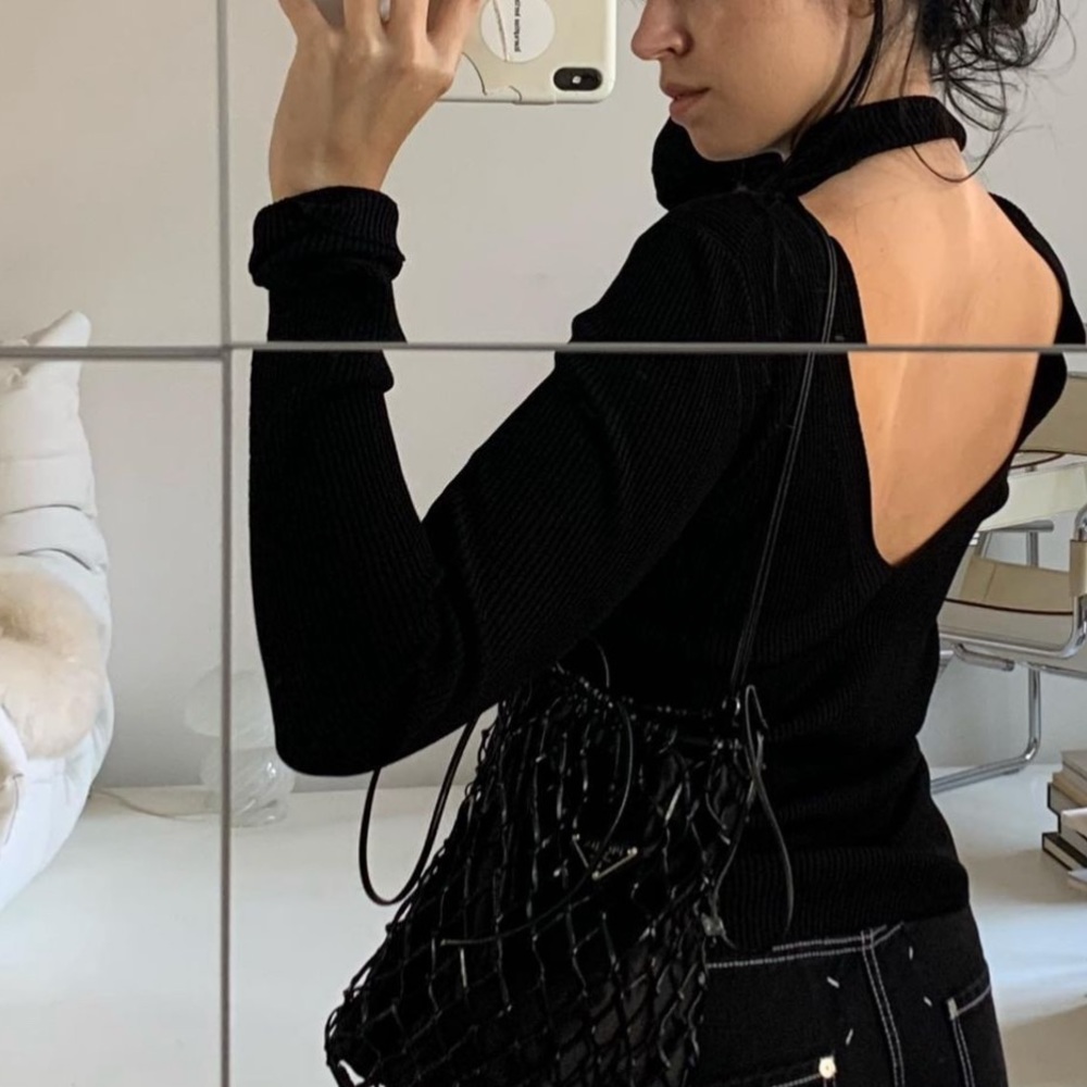 Helmut Lang Black Open Back Long Sleeve Top